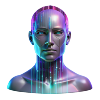 deslumbrante abstrato uma holográfico projeção do uma humano face, fragmentado e falhando, contra uma pano de fundo do binário código. legal, néon iluminação. falha arte estilo Alto qualidade png