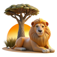 impressive rustic A majestic lion pride resting in the shade of a baobab tree, illuminated by the warm afternoon sun, in a realistic wildlife documentary style genuine png