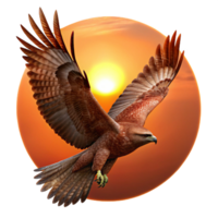 impressive vintage A powerful hawk soaring through the sky, silhouetted against the setting sun, in a dramatic and dynamic digital painting style genuine png