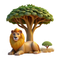 extraordinary modern A majestic lion pride resting in the shade of a baobab tree, illuminated by the warm afternoon sun, in a realistic wildlife documentary style genuine png