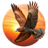 wonderful minimalist A powerful hawk soaring through the sky, silhouetted against the setting sun, in a dramatic and dynamic digital painting style high quality png