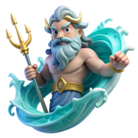serene artistic A powerful Poseidon, wielding a trident and commanding the waves, his beard and hair formed from flowing water. Dynamic, Romantic style high quality png