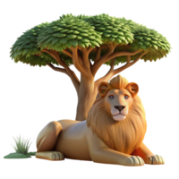impressive creative A majestic lion pride resting in the shade of a baobab tree, illuminated by the warm afternoon sun, in a realistic wildlife documentary style high quality png