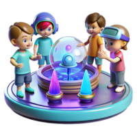 elegant vintage A group of children playing with holographic toys in a futuristic playground. Bright, playful lighting. Cartoon style exclusive png