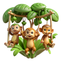 stunning abstract A group of playful monkeys swinging through the jungle canopy, bathed in dappled sunlight, in a vibrant and energetic cartoon style exclusive png