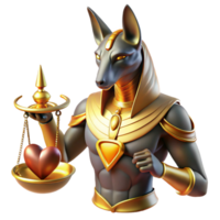 wonderful abstract Anubis, jackal-headed Egyptian god of the dead, weighing a human heart against a feather on golden scales, bathed in ethereal moonlight, art deco style, metallic textures, exclusive png