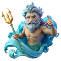serene modern A powerful Poseidon, wielding a trident and commanding the waves, his beard and hair formed from flowing water. Dynamic, Romantic style detailed png