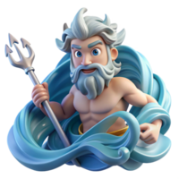 magnificent vintage A powerful Poseidon, wielding a trident and commanding the waves, his beard and hair formed from flowing water. Dynamic, Romantic style 4K png