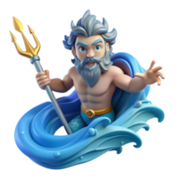beautiful traditional A powerful Poseidon, wielding a trident and commanding the waves, his beard and hair formed from flowing water. Dynamic, Romantic style detailed png