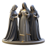 extraordinary abstract The three Fates spinning, measuring, and cutting the thread of life, cloaked in shadows, dimly lit, neoclassical style, dramatic composition, high resolution png