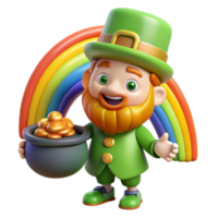 impressive vintage A mischievous Leprechaun guarding a pot of gold at the end of a rainbow, vibrant colors, whimsical style, high quality png