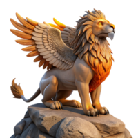 dramatic classic A proud Griffin, with the body of a lion and the head and wings of an eagle, perched atop a rocky crag, sunset lighting, realistic style, detailed textures, authentic png