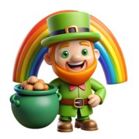 elegant modern A mischievous Leprechaun guarding a pot of gold at the end of a rainbow, vibrant colors, whimsical style, premium png