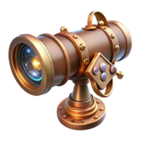magnificent artistic Steampunk telescope, brass and copper, intricate lenses and gears, pointed at the stars, lit by a cool, moonlight genuine png