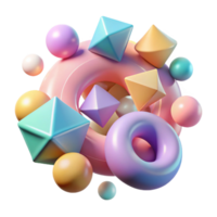 vibrant vintage A field of floating, geometric shapes in pastel hues, gently rotating and interacting, illuminated by a soft, diffused light. Rendered in a playful, kinetic art style high resolution png