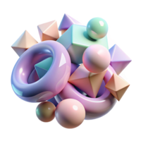 impressive artistic A field of floating, geometric shapes in pastel hues, gently rotating and interacting, illuminated by a soft, diffused light. Rendered in a playful, kinetic art style 4K png