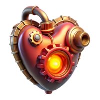 wonderful abstract Steampunk heart, intricate gears and pipes, glowing red energy core, lit by a warm, pulsating light premium png