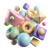 elegant modern A field of floating, geometric shapes in pastel hues, gently rotating and interacting, illuminated by a soft, diffused light. Rendered in a playful, kinetic art style authentic png