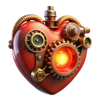 extraordinary abstract Steampunk heart, intricate gears and pipes, glowing red energy core, lit by a warm, pulsating light high quality png