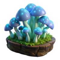 vibrant rustic A cluster of luminous, bioluminescent mushrooms growing on a mossy log, dark forest setting, ethereal lighting, fantasy art style authentic png