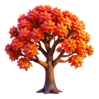 stunning rustic A majestic oak tree in autumn, leaves in fiery hues of orange and red, stark silhouette against a twilight sky, digital painting style detailed png