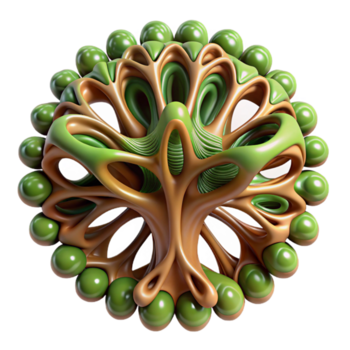 mooi modern een complex, fractal patroon lijkt op een boom of tak, in aards bruin en groenen, met ingewikkeld details en een natuurlijk, biologisch structuur authentiek png