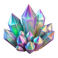 elegant classic A cluster of iridescent crystals, in varying shapes and sizes, with a refractive surface and a sparkling, ethereal lighting, rendered in a 3D style original png