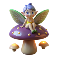 magnificent modern A mischievous pixie with iridescent wings, perched on a giant mushroom, surrounded by glowing fireflies, whimsical style, soft diffuse lighting exclusive png