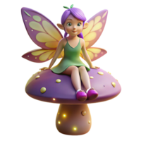 magnificent vintage A mischievous pixie with iridescent wings, perched on a giant mushroom, surrounded by glowing fireflies, whimsical style, soft diffuse lighting authentic png