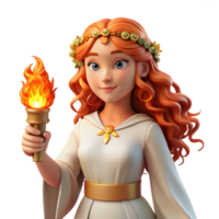 extraordinary rustic A serene Celtic goddess, Brigid, with flowing red hair adorned with wildflowers, holds a flaming torch, painted in a Pre-Raphaelite style with soft, diffused light high resolution png