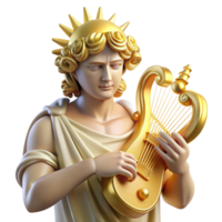 stunning artistic The Greek god Apollo, playing a golden lyre, surrounded by radiant sunlight, depicted in a classical sculptural style with smooth, polished textures high resolution png