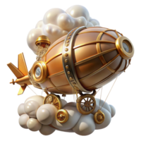 vibrant modern A whimsical, steampunk airship with intricate gears and glowing propellers, floating amidst swirling clouds, steampunk art style, warm, golden lighting high resolution png