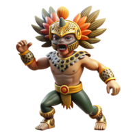 magnificent vintage A fierce Aztec warrior, adorned with jaguar skin and feathers, performing a ritual dance, depicted in a graphic novel style with stark, contrasting colors high quality png