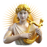 serene traditional The Greek god Apollo, playing a golden lyre, surrounded by radiant sunlight, depicted in a classical sculptural style with smooth, polished textures authentic png
