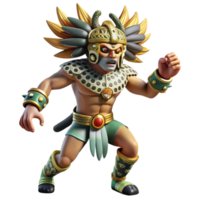 magnificent artistic A fierce Aztec warrior, adorned with jaguar skin and feathers, performing a ritual dance, depicted in a graphic novel style with stark, contrasting colors genuine png