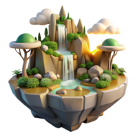 beautiful rustic A serene, floating island with cascading waterfalls and lush vegetation, utopian fantasy art style, soft, golden sunlight authentic png