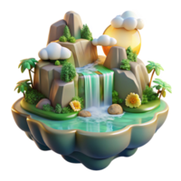 stunning modern A serene, floating island with cascading waterfalls and lush vegetation, utopian fantasy art style, soft, golden sunlight exclusive png
