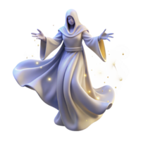 wonderful artistic A graceful, ethereal spirit with flowing white robes and glowing aura, floating amidst a starry sky, celestial fantasy art style, ethereal starlight high resolution png