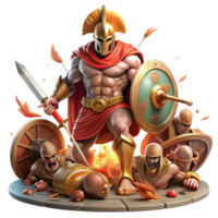 impressive creative A fierce Greek god of war, Ares, wielding a bloody sword and shield, surrounded by fallen warriors, depicted in a baroque style with dynamic composition and dramatic lighting 4K png