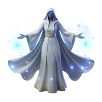 wonderful rustic A graceful, ethereal spirit with flowing white robes and glowing aura, floating amidst a starry sky, celestial fantasy art style, ethereal starlight high quality png