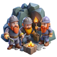 wonderful artistic A group of brave dwarves mining for gems in a dimly lit cavern, dwarven fantasy art style, flickering torchlight genuine png