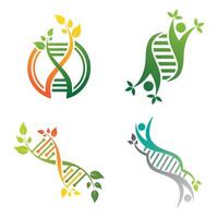 DNA Helix And Leaf Icon Set vector