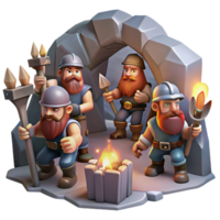 stunning rustic A group of brave dwarves mining for gems in a dimly lit cavern, dwarven fantasy art style, flickering torchlight 4K png