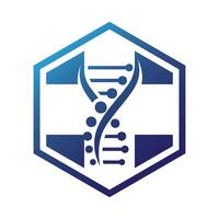 Medical Cross And DNA Helix With Hexagon vector