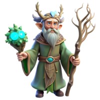 impressive abstract A wise old druid, adorned with intricate tribal tattoos, holding a staff made of twisted branches, surrounded by glowing, magical runes. Serene, realistic style premium png