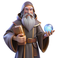 wonderful artistic A wise old wizard with a long, flowing beard, holding a glowing orb, surrounded by ancient tomes. Mystical, realistic style premium png