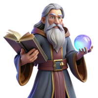 wonderful rustic A wise old wizard with a long, flowing beard, holding a glowing orb, surrounded by ancient tomes. Mystical, realistic style exclusive png
