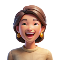 dramatic artistic Portrait of a woman with a joyful laugh and sparkling eyes, lit by a bright, happy light, in a radiant, optimistic style original png