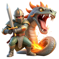 wonderful minimalist A courageous knight battling a monstrous hydra, his sword flashing in the firelight. Heroic, realistic style high quality png