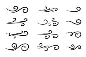 Creative collection of wind blowing symbols with modern lines isolated on white background vector